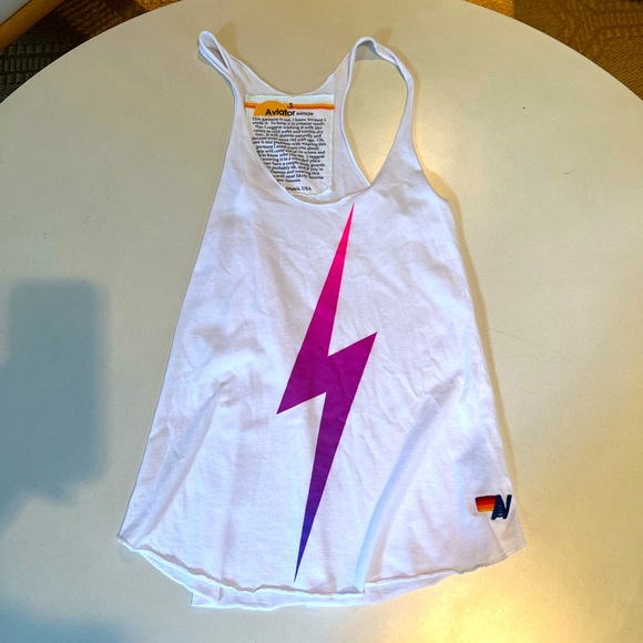 Aviator Nation Tops - Avaitor Nation - White tank top with Pink and purple lighting bolt